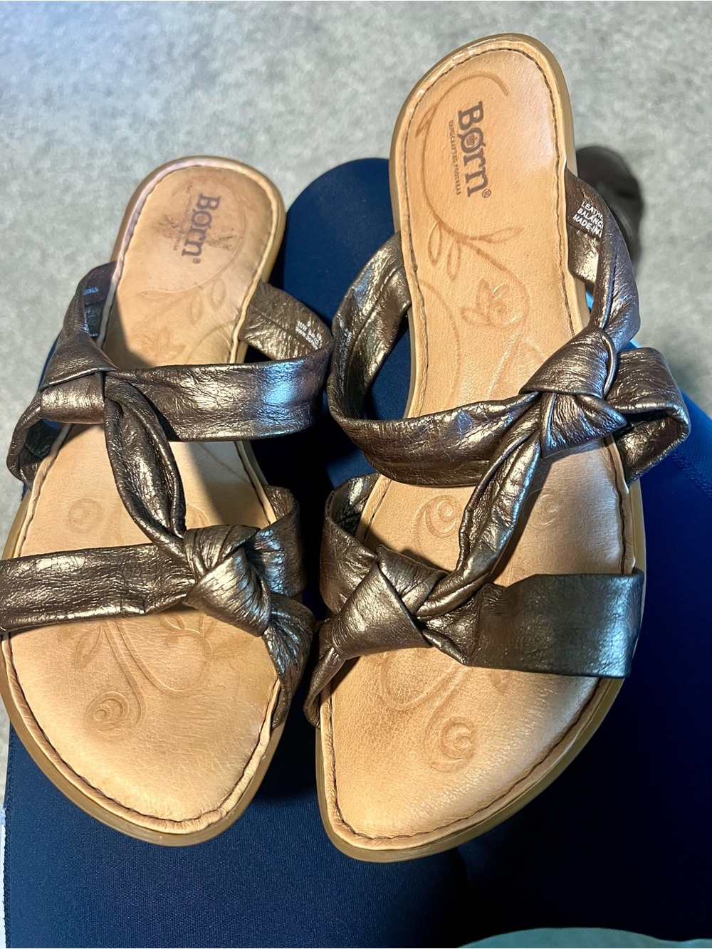 Born Metallic Bronze Knotted Slide Sandals